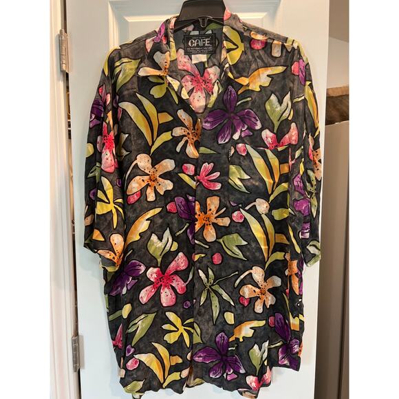 Cafe size 2XL rayon Hawaiian style button down shirt - Picture 1 of 2